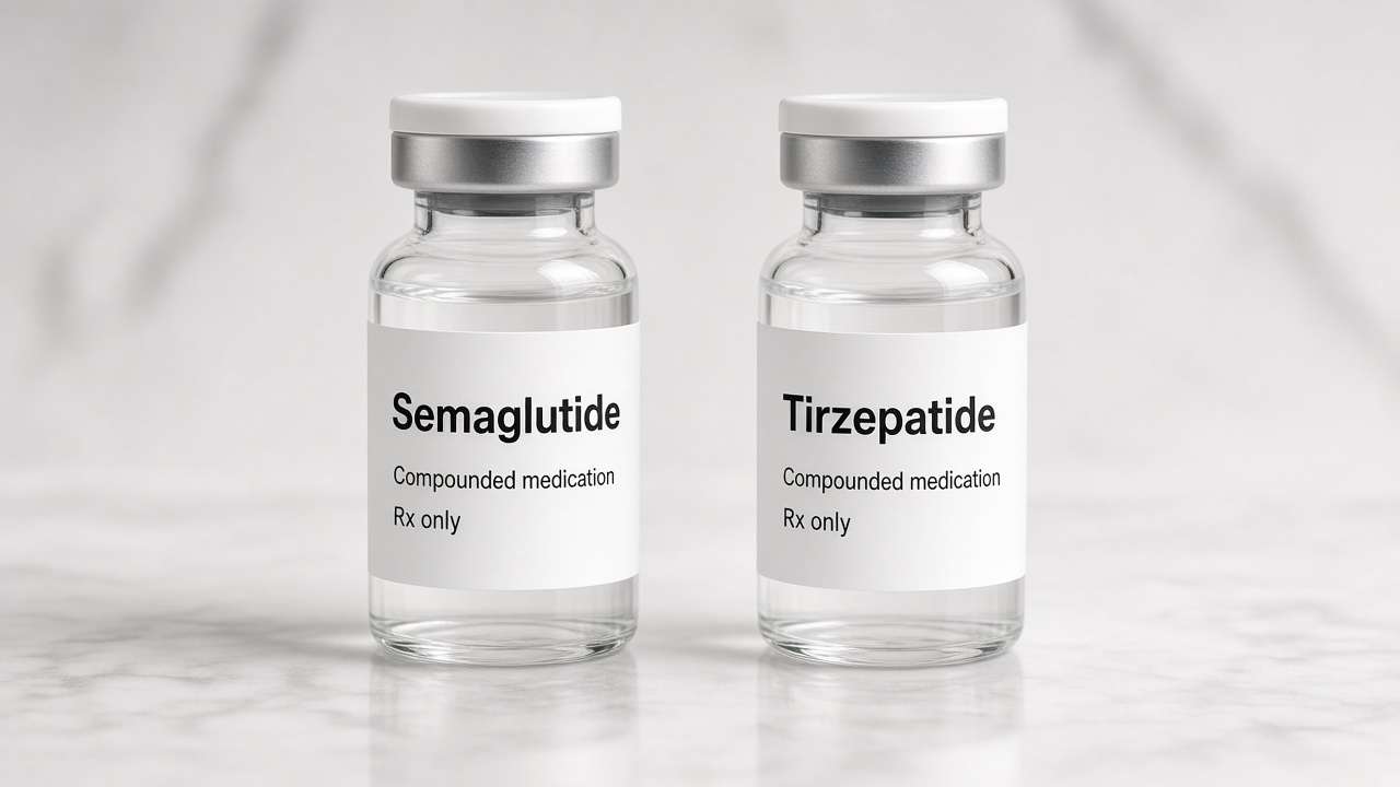 Compounded semaglutide and tirzepatide vials, Rx only