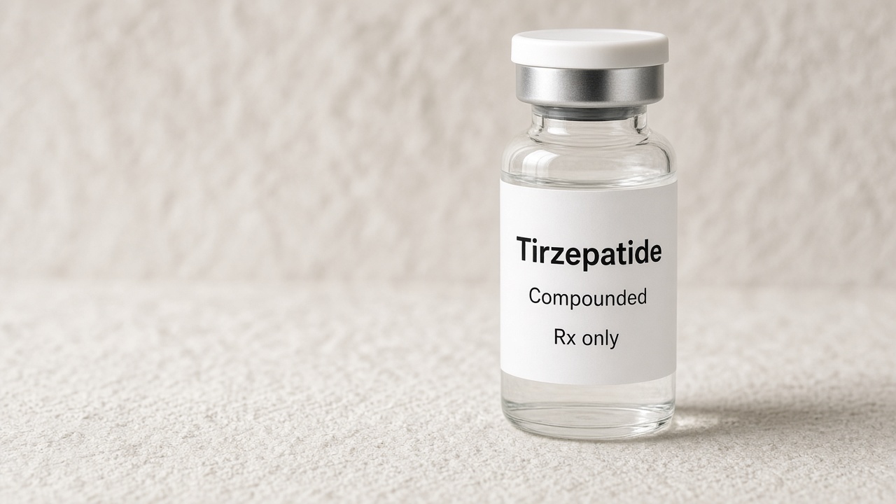 Compounded tirzepatide vial, Rx only